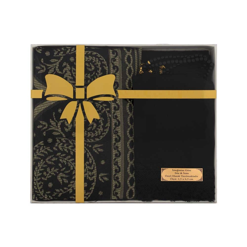 Salah Beads + Prayer Mat + Shawl Set (Black) - Thumbnail