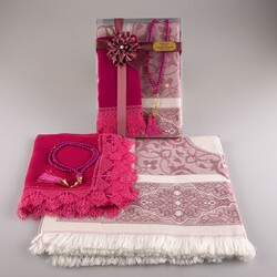 Salah Beads + Prayer Mat + Shawl Set (Fuchsia Pink) - Thumbnail