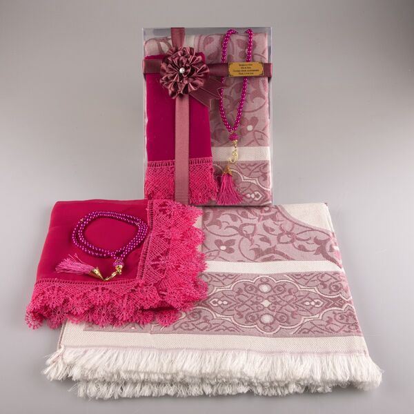 Salah Beads + Prayer Mat + Shawl Set (Fuchsia Pink)