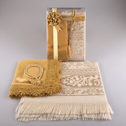 Salah Beads + Prayer Mat + Shawl Set (Gold) - Thumbnail