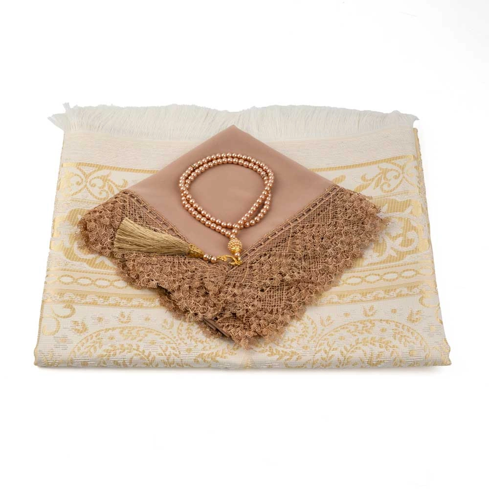 Salah Beads + Prayer Mat + Shawl Set (Gold) - Thumbnail