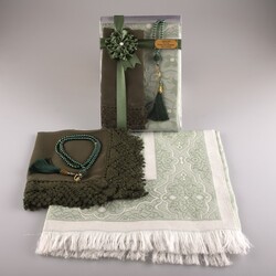 Salah Beads + Prayer Mat + Shawl Set (Green) - Thumbnail