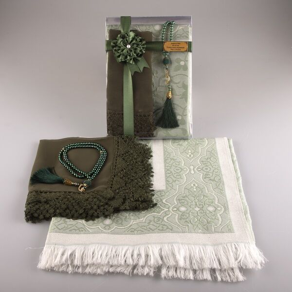 Salah Beads + Prayer Mat + Shawl Set (Green)