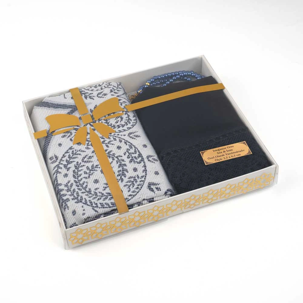 Salah Beads + Prayer Mat + Shawl Set (Navy Blue)