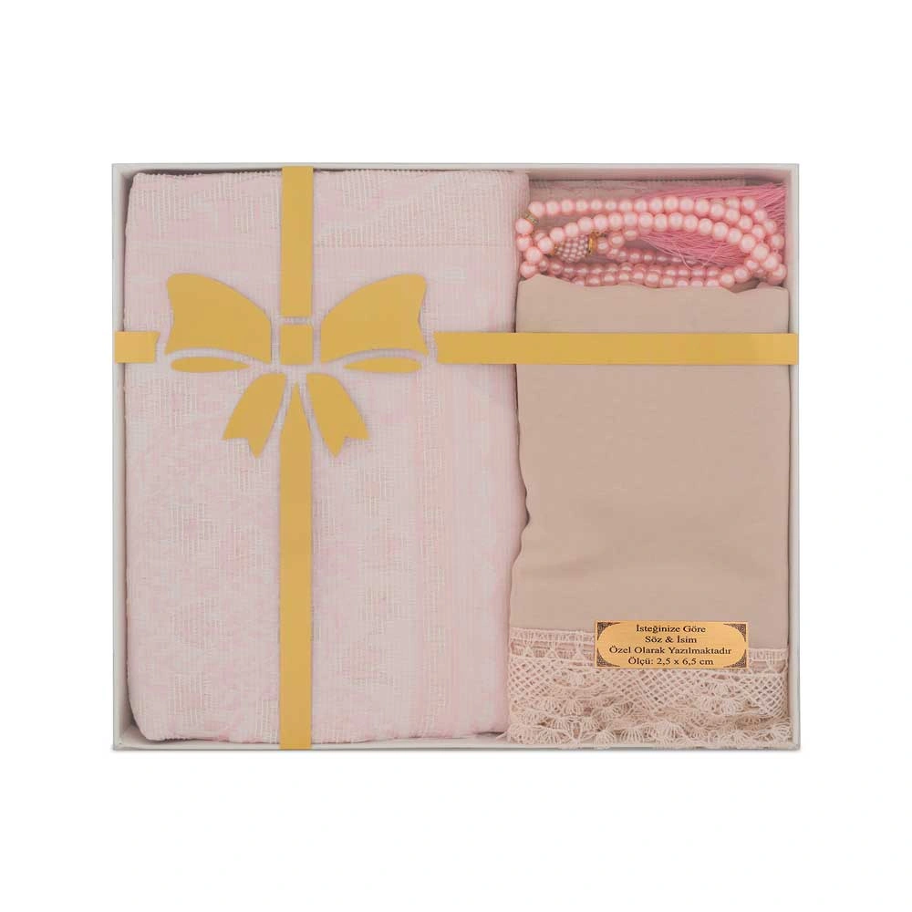 Salah Beads + Prayer Mat + Shawl Set (Powder Pink)