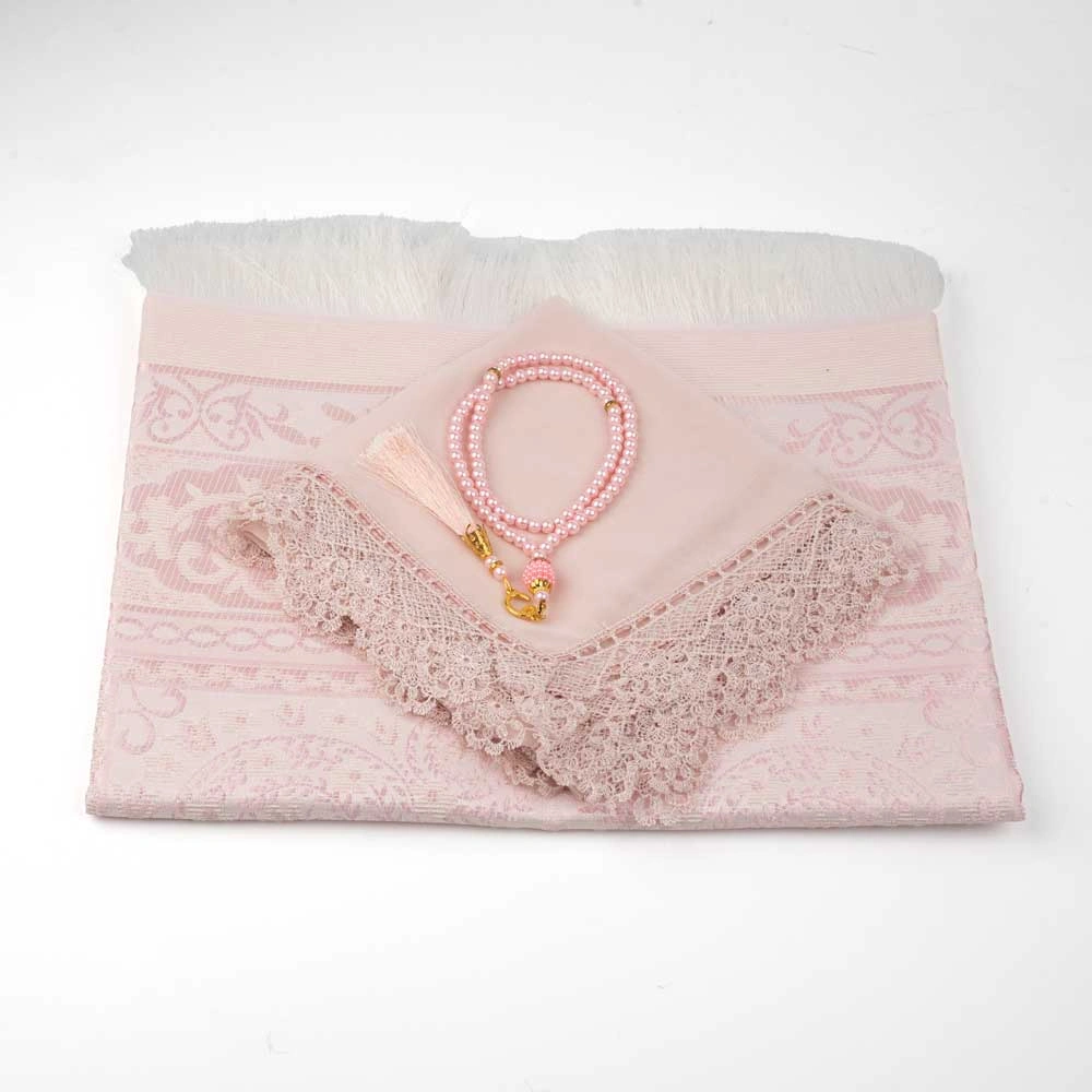 Salah Beads + Prayer Mat + Shawl Set (Powder Pink)