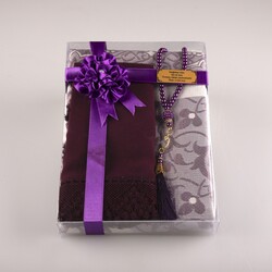 Salah Beads + Prayer Mat + Shawl Set (Purple) - Thumbnail