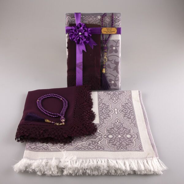 Salah Beads + Prayer Mat + Shawl Set (Purple)