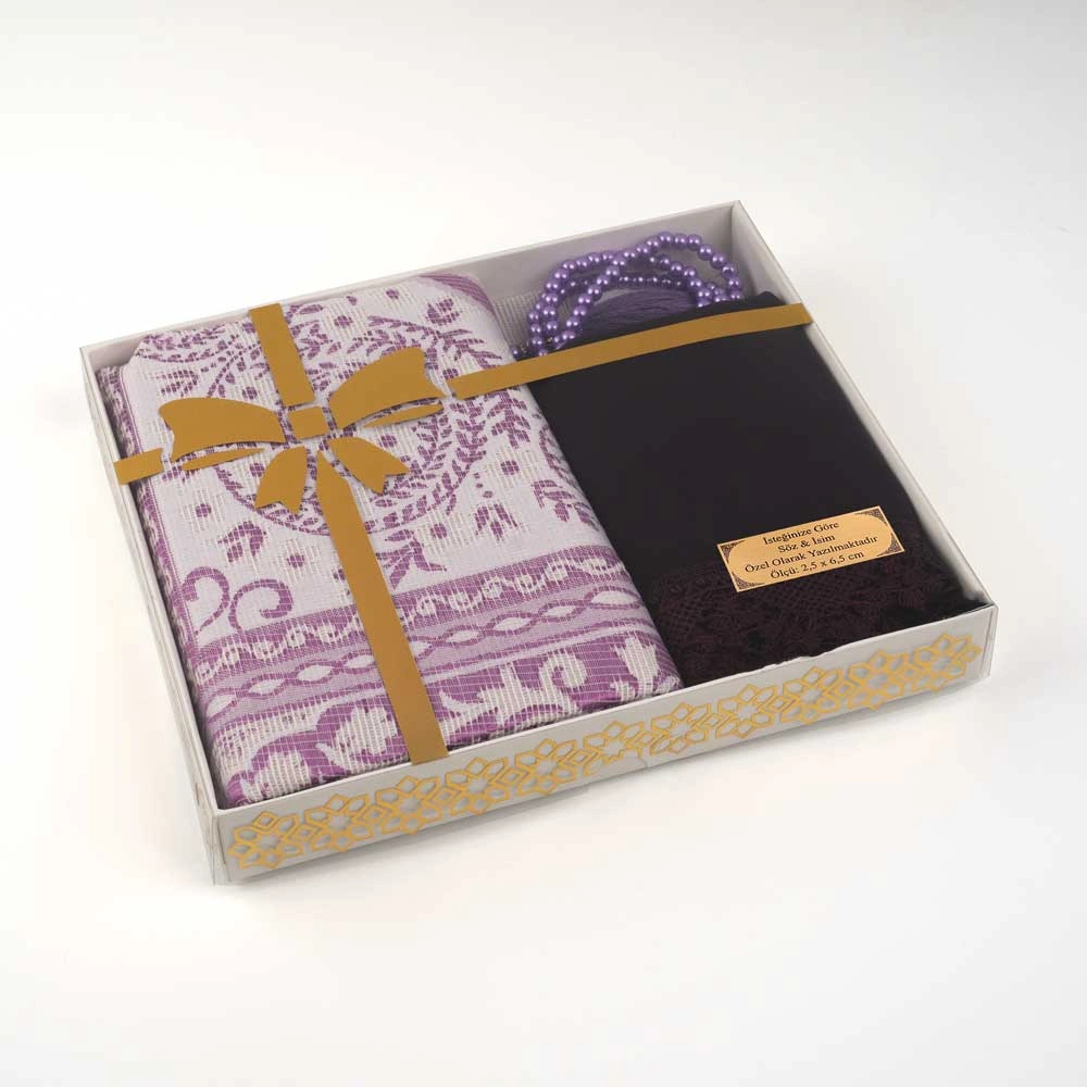 Salah Beads + Prayer Mat + Shawl Set (Purple)
