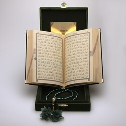 Salah Beads + Quran Gift Set (Bag Size, Box, Green) - Thumbnail