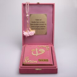 Salah Beads + Quran Gift Set (Bookrest Size, Box, Powder Pink) - Thumbnail