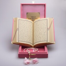 Salah Beads + Quran Gift Set (Hafiz Size, Box, Powder Pink) - Thumbnail