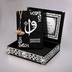 Salah Beads + Quran Gift Set (Medium Size, Black, Silver Plexy) - Thumbnail