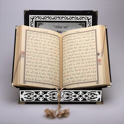 Salah Beads + Quran Gift Set (Medium Size, Black, Silver Plexy) - Thumbnail