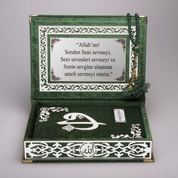 Salah Beads + Quran Gift Set (Medium Size, Green, Silver Plexy) - Thumbnail