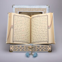 Salah Beads + Quran Gift Set (Medium Size, Powder Blue, Gold Plexy) - Thumbnail
