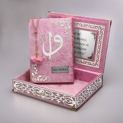 Salah Beads + Quran Gift Set (Medium Size, Powder Pink, Silver Plexy) - Thumbnail