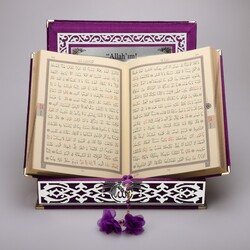 Salah Beads + Quran Gift Set (Medium Size, Purple, Silver Plexy) - Thumbnail