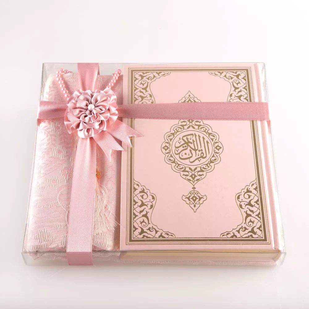 Seccade + Tesbih + Kuran Hediye Seti (Hafız Boy, Yeni Cilt, Pembe) 