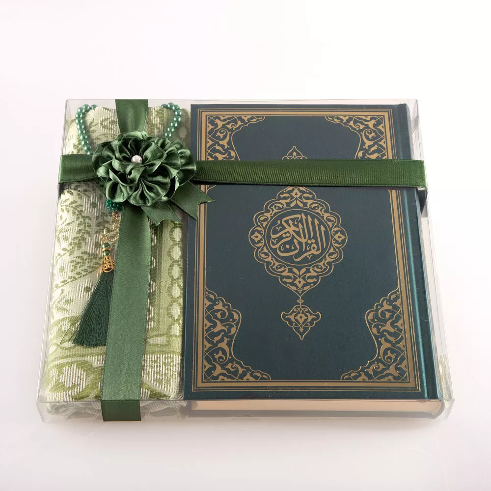 HAYRAT NEŞRİYAT - Seccade + Tesbih + Kuran Hediye Seti (Hafız Boy, Yeni Cilt, Yeşil) 
