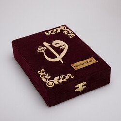 Shawl + Prayer Mat + Quran Gift Set (Bag Size, Box, Maroon) - Thumbnail