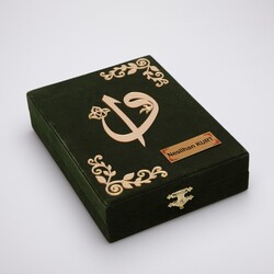 Shawl + Prayer Mat + Quran Gift Set (Hafiz Size, Box, Green) - Thumbnail