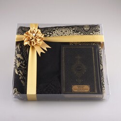 Shawl + Prayer Mat + Salah Beads + Quran Gift Set (Bag Size, Black1) - Thumbnail