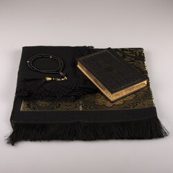 Shawl + Prayer Mat + Salah Beads + Quran Gift Set (Bag Size, Black1) - Thumbnail