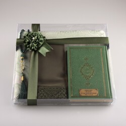 Shawl + Prayer Mat + Salah Beads + Quran Gift Set (Bag Size, Green) - Thumbnail