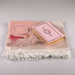 Shawl + Prayer Mat + Salah Beads + Quran Gift Set (Bag Size, Powder Pink) - Thumbnail