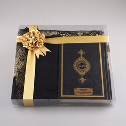 Shawl + Prayer Mat + Salah Beads + Quran Gift Set (Hafiz Size, Black1) - Thumbnail