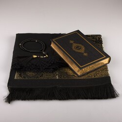 Shawl + Prayer Mat + Salah Beads + Quran Gift Set (Hafiz Size, Black1) - Thumbnail