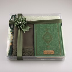 Shawl + Prayer Mat + Salah Beads + Quran Gift Set (Hafiz Size, Green) - Thumbnail