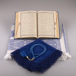 Shawl + Prayer Mat + Salah Beads + Quran Gift Set (Hafiz Size, Navy Blue) - Thumbnail