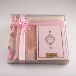 Shawl + Prayer Mat + Salah Beads + Quran Gift Set (Hafiz Size, Powder Pink) - Thumbnail