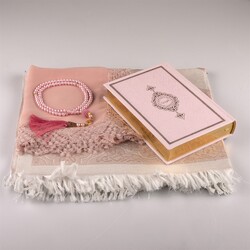 Shawl + Prayer Mat + Salah Beads + Quran Gift Set (Hafiz Size, Powder Pink) - Thumbnail