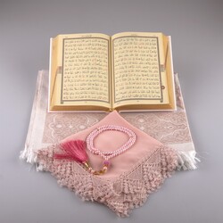 Shawl + Prayer Mat + Salah Beads + Quran Gift Set (Hafiz Size, Powder Pink) - Thumbnail