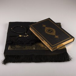 Shawl + Prayer Mat + Salah Beads + Quran Gift Set (Medium Size, Black1) - Thumbnail