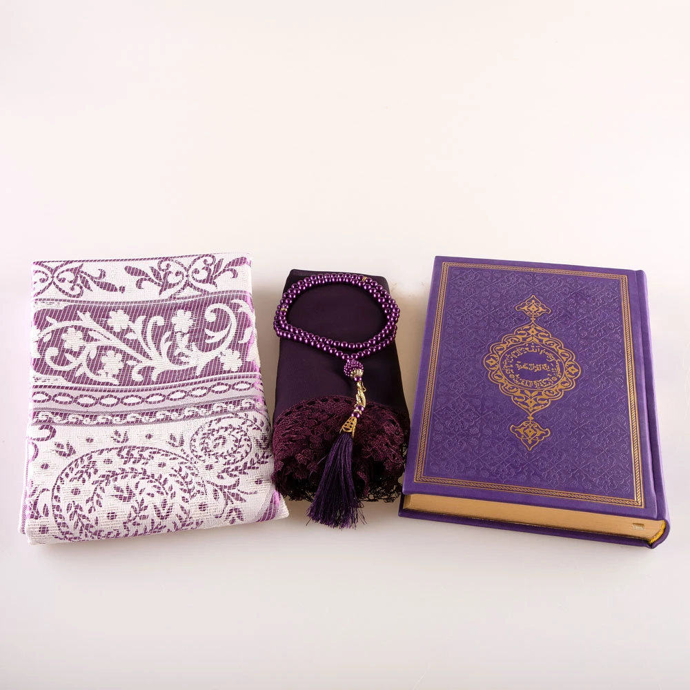 Shawl + Prayer Mat + Salah Beads + Quran Gift Set (Medium Size, Green)