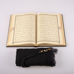 Shawl + Salah Beads + Quran Gift Set (Bag Size, Black) - Thumbnail