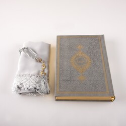 Shawl + Salah Beads + Quran Gift Set (Bag Size, Grey) - Thumbnail