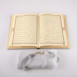 Shawl + Salah Beads + Quran Gift Set (Bag Size, Grey) - Thumbnail