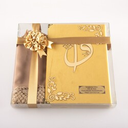 Shawl + Salah Beads + Quran Gift Set (Bag Size, Velvet, Gold) - Thumbnail
