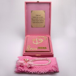 Shawl + Salah Beads + Quran Gift Set (Bookrest Size, Box, Powder Pink) - Thumbnail