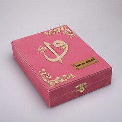 Shawl + Salah Beads + Quran Gift Set (Hafiz Size, Box, Powder Pink) - Thumbnail