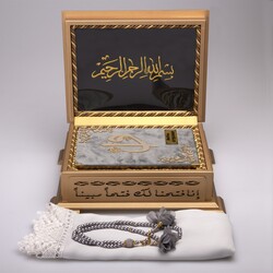 Shawl + Salah Beads + Quran Gift Set (Hafiz Size, Velvet, Grey) - Thumbnail