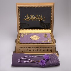 Shawl + Salah Beads + Quran Gift Set (Hafiz Size, Velvet, Lilac) - Thumbnail