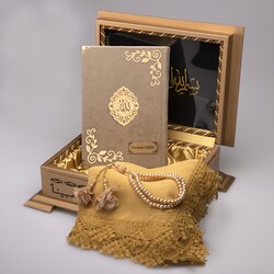 Shawl + Salah Beads + Quran Gift Set (Hafiz Size, Velvet, Mink) - Thumbnail