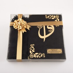 Shawl + Salah Beads + Quran Gift Set (Medium Size, Velvet, Black) - Thumbnail