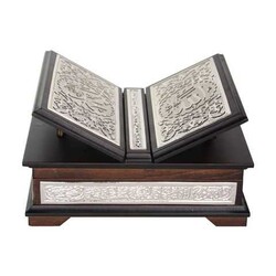 Silver Colour Plated Qur'an al-Kareem With Chest and Holder (Medium Size) - Thumbnail